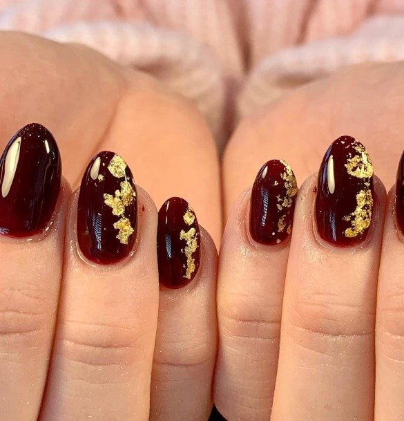 Girls Nails With Deep Red