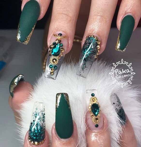 Girls Nails With Emerald Green
