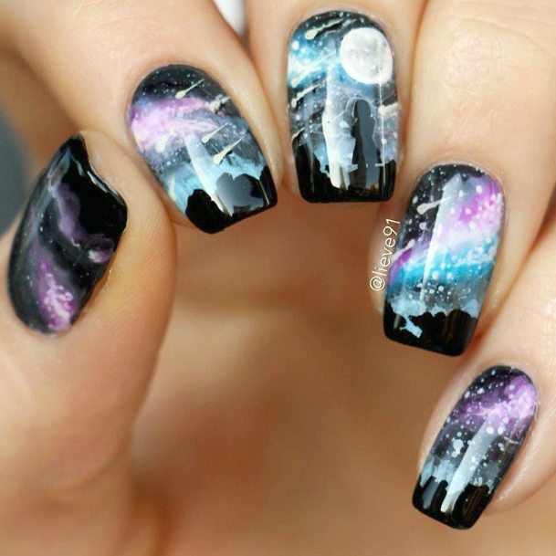 Girls Nails With Galaxy