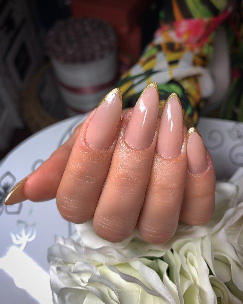 Girls Nails With Gold French Tip