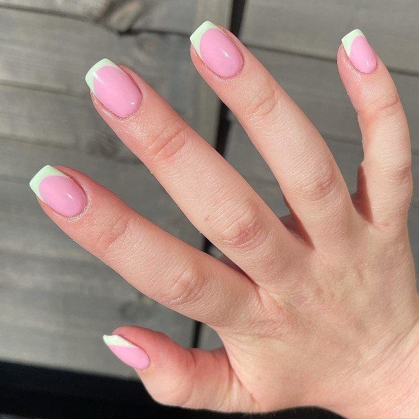 Girls Nails With Green And Pink