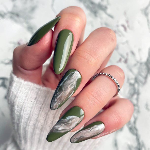 Girls Nails With Green Dress