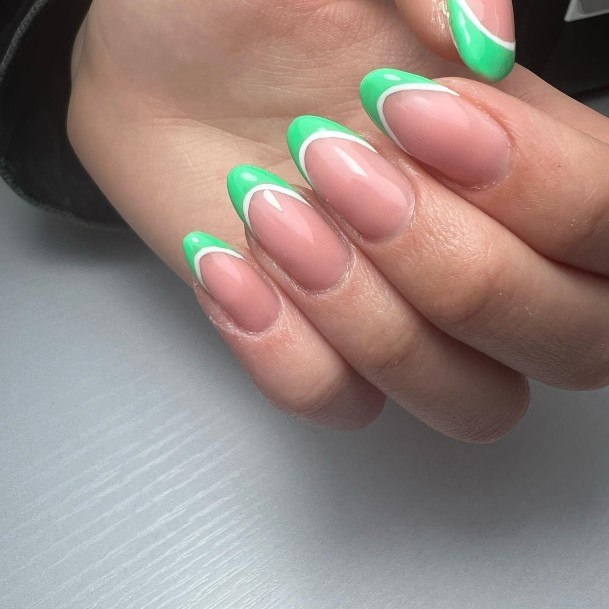 Girls Nails With Green French Tip