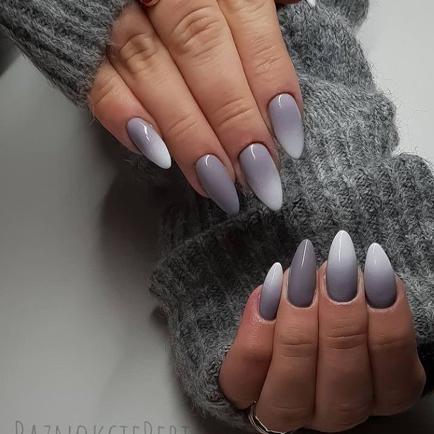 Girls Nails With Grey And White