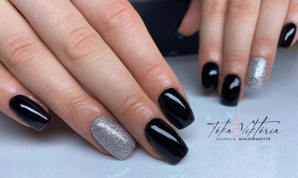 Girls Nails With Grey With Glitter