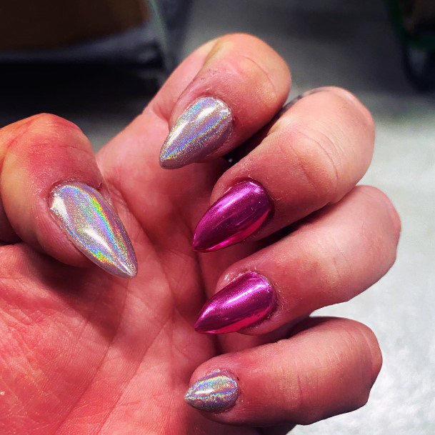 Girls Nails With Holographic