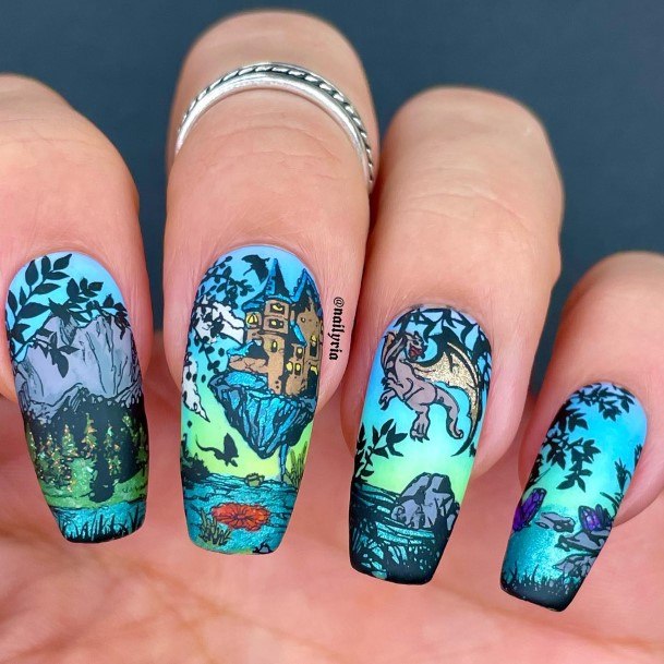 Girls Nails With Landscape