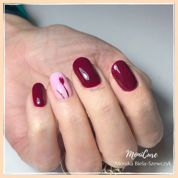 Girls Nails With Maroon And Pink