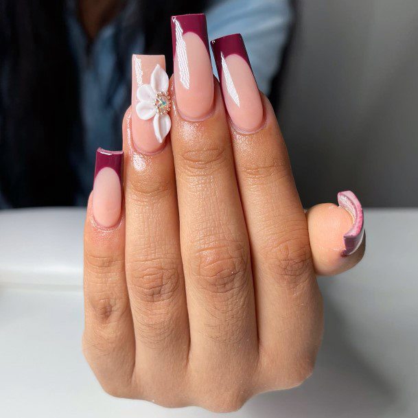 Girls Nails With Maroon Dress