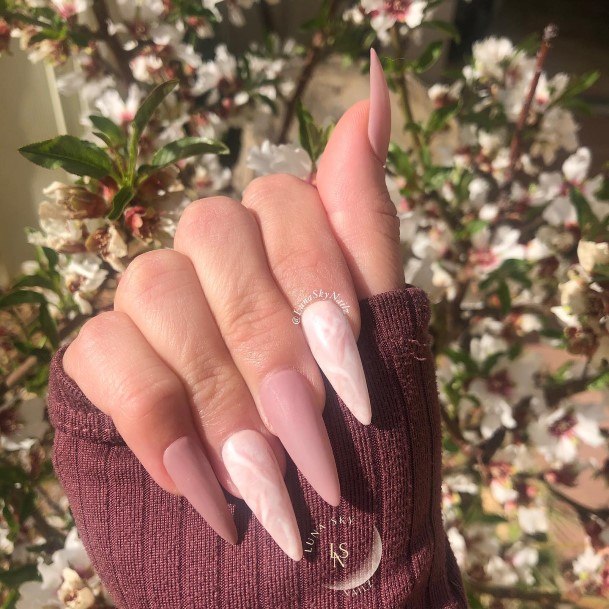 Girls Nails With Nude Marble