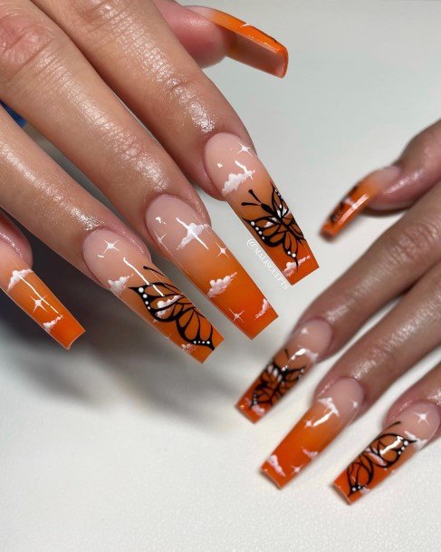 Girls Nails With Orange Ombre