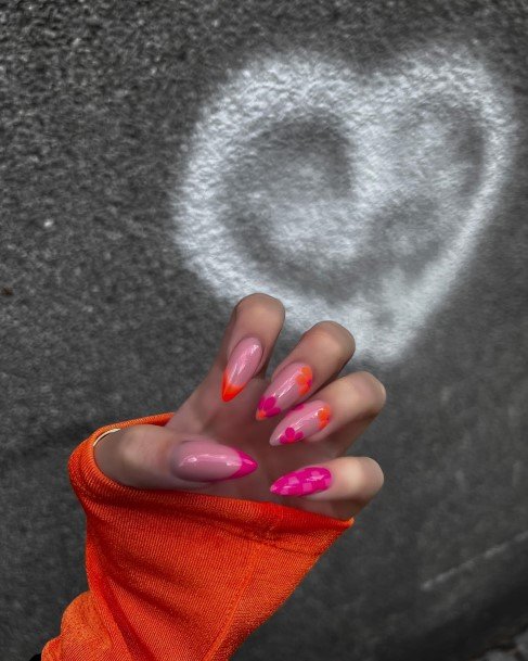 Girls Nails With Peach And Pink