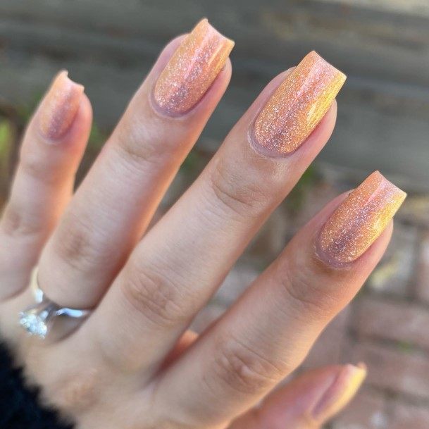 Girls Nails With Peach With Glitter