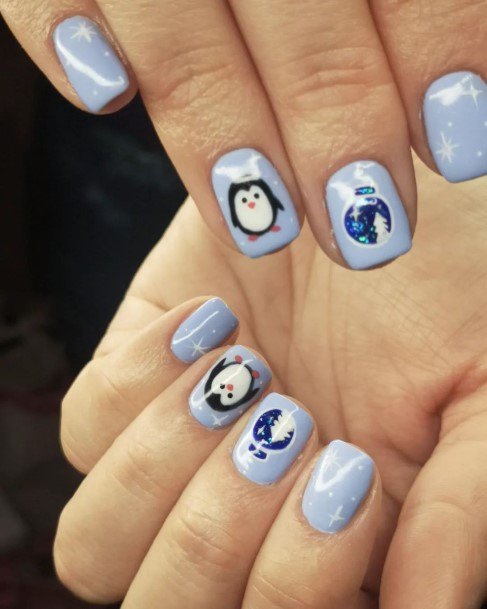 Girls Nails With Penguin