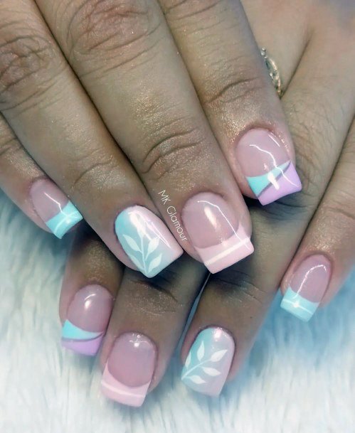 Girls Nails With Pink And Blue