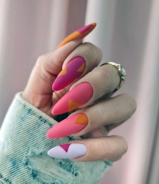 Girls Nails With Pink And Orange