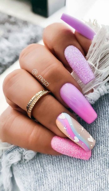 Girls Nails With Pink Ombre With Glitter