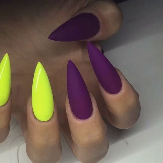 Girls Nails With Purple And Yellow