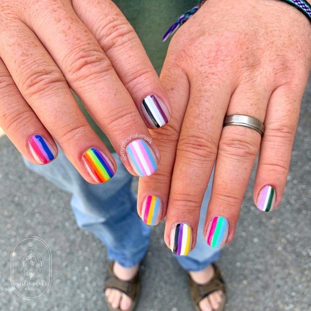 Girls Nails With Rainbow