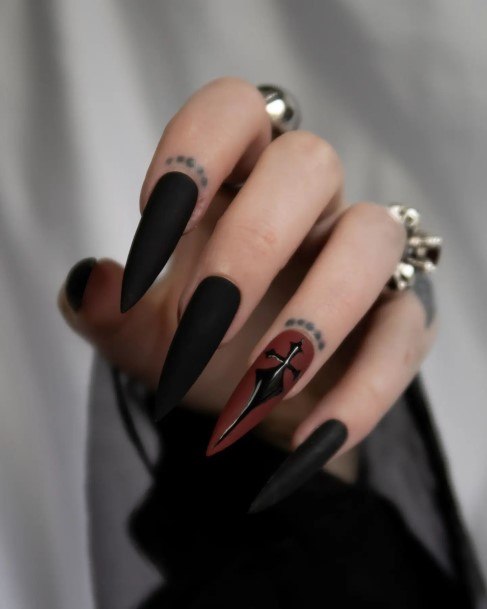 Girls Nails With Red And Black Matte