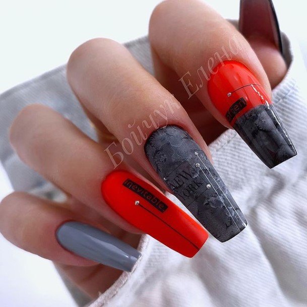 Girls Nails With Red And Black