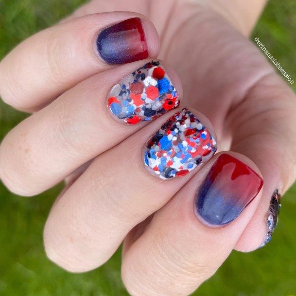 Girls Nails With Red And Blue