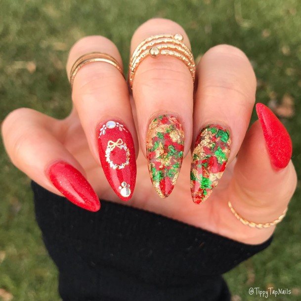 Girls Nails With Red And Green