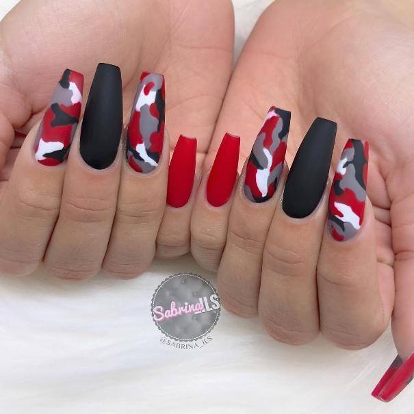 Girls Nails With Red And Grey