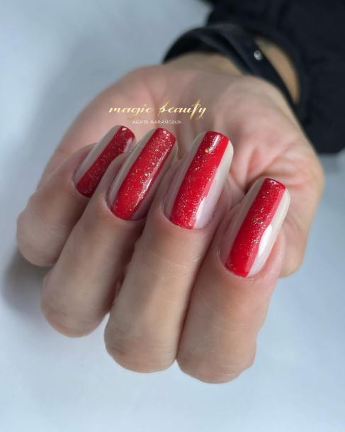 Girls Nails With Red And Nude