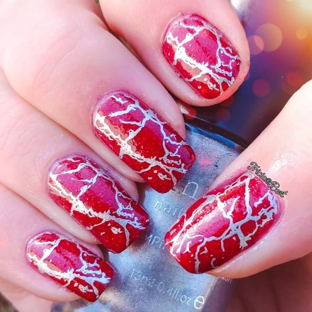 Girls Nails With Red And Silver