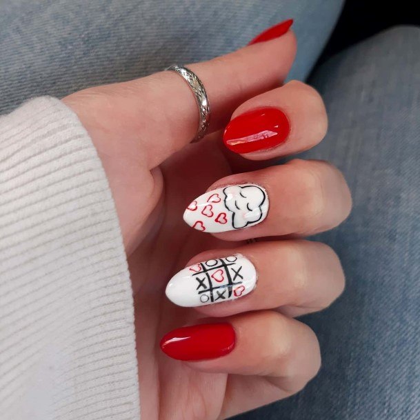 Girls Nails With Red And White