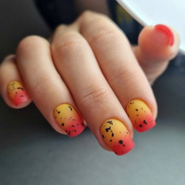 Girls Nails With Red And Yellow