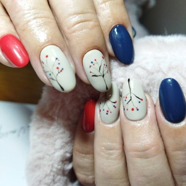 Girls Nails With Red White And Blue
