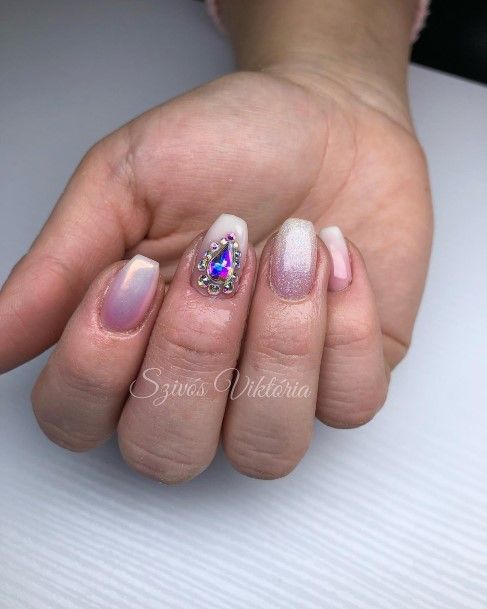 Girls Nails With Rhinestone