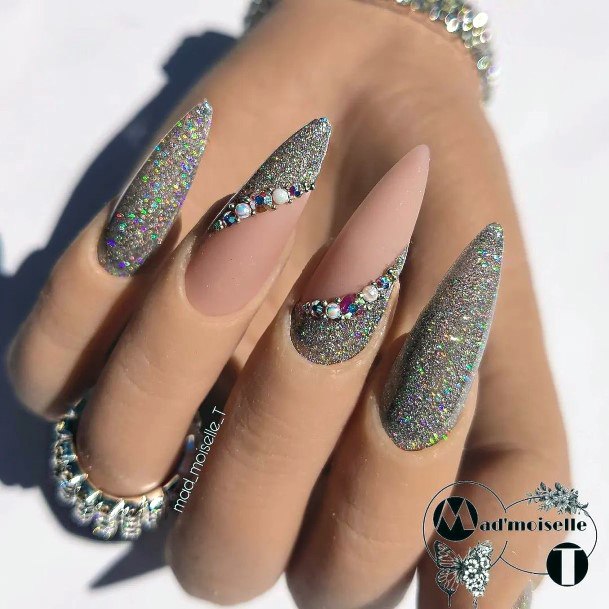 Girls Nails With Silver Dress