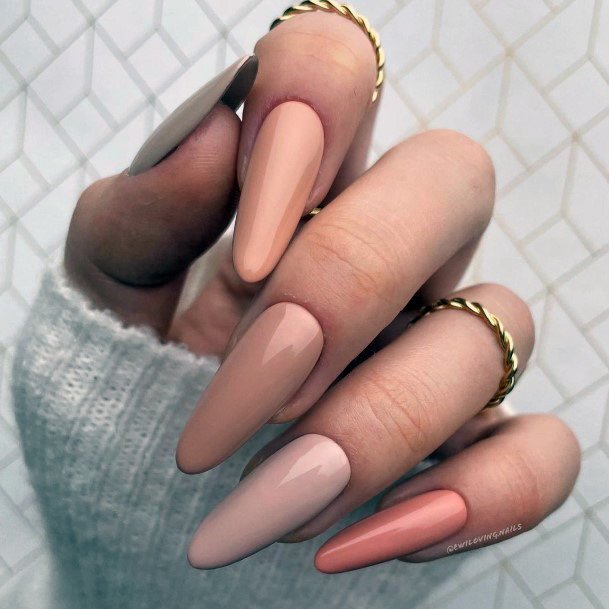 Girls Nails With Tan Beige Dress