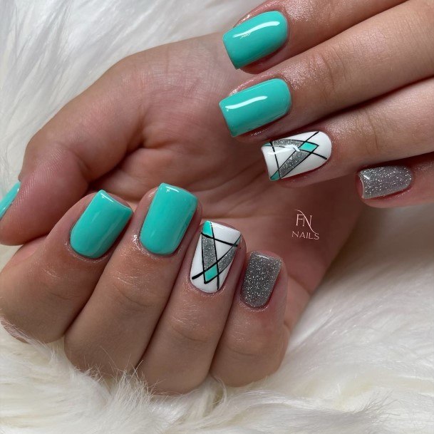 Girls Nails With Turquoise