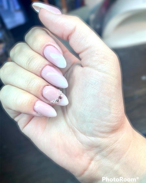 Girls Nails With White Almond Shaped