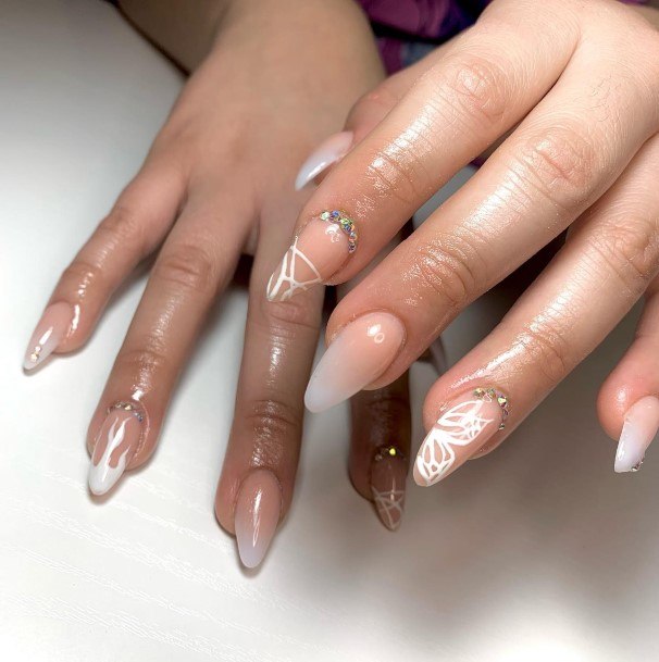 Girls Nails With White And Nude