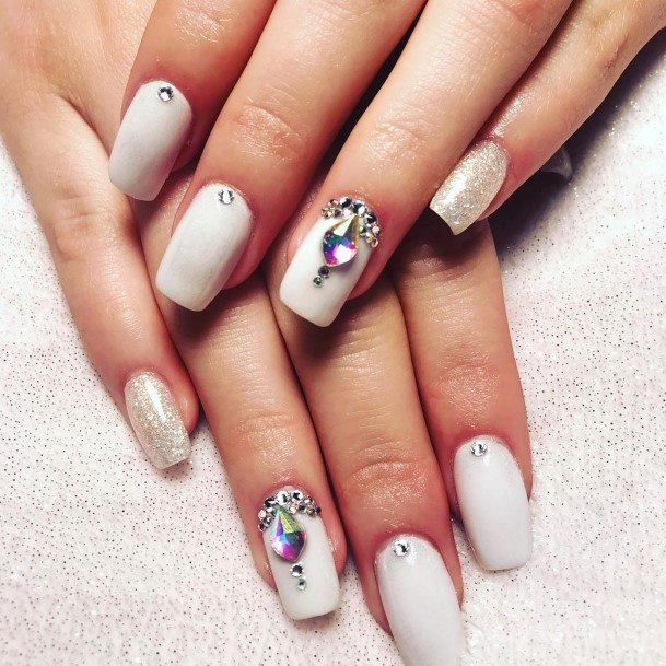 Girls Nails With White And Silver