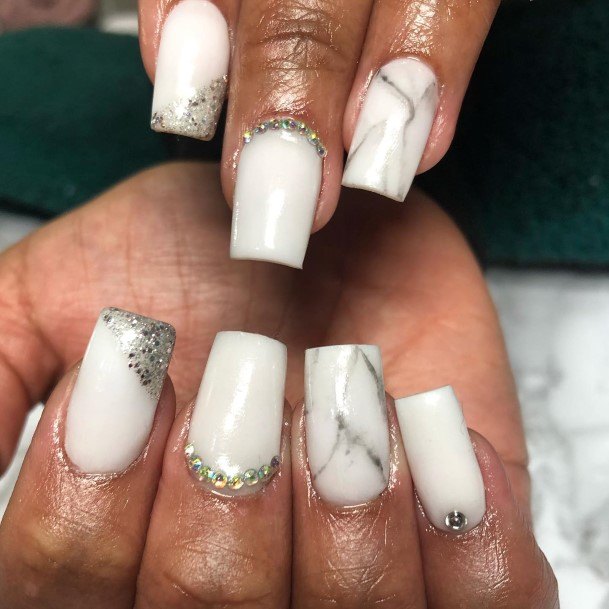 Girls Nails With White Square