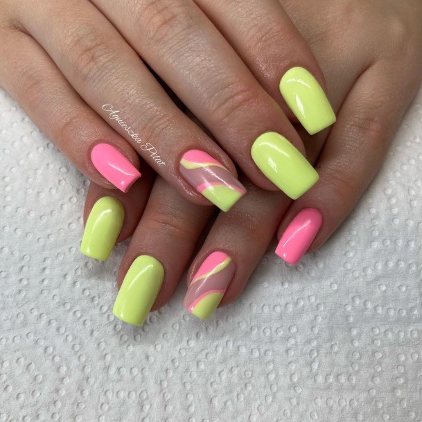 Girls Nails With Yellow Square