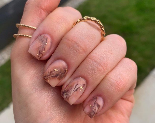 Girls Nude Marble Fingernails Designs