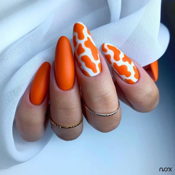 Girls Orange And White Fingernails Designs