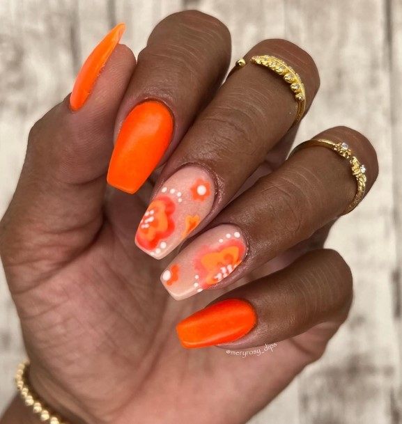 Girls Orange And White Nail Art Ideas