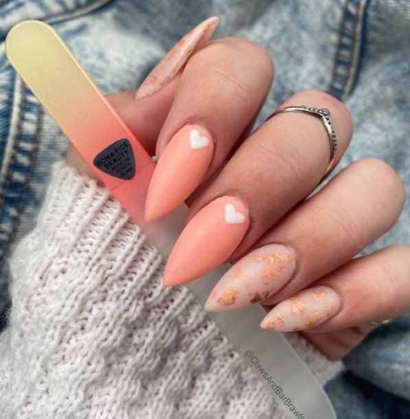 Girls Peach Matte Fingernails Designs