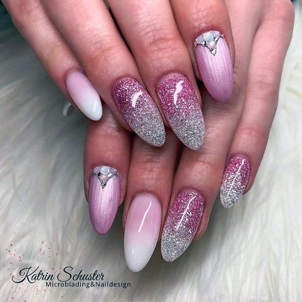 Girls Pink Ombre With Glitter Fingernails Designs