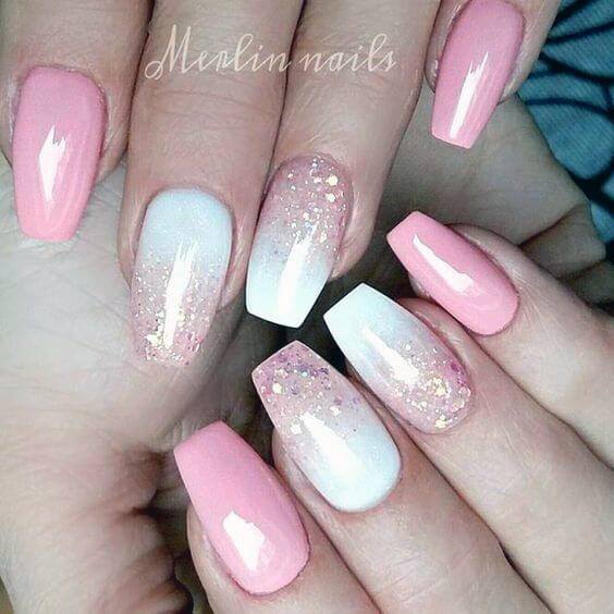 Girls Pink Ombre With Glitter Nail Art Ideas