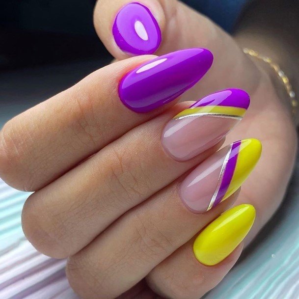 Girls Purple And Yellow Nail Art Ideas