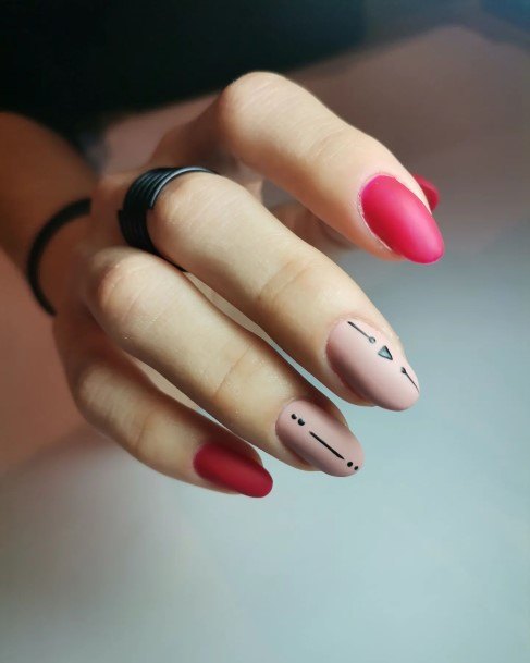 Girls Red And Black Matte Fingernails Designs